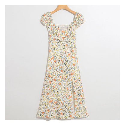 Wind garden small broken flower decoration low breast long dress  7030