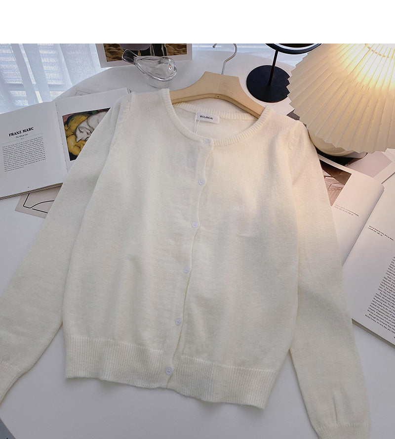 Cardigan knitted coat solid color long sleeve single breasted top  6580