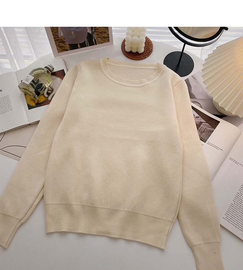 Korean version simple outer wearing thin warm solid color long sleeved top  5961
