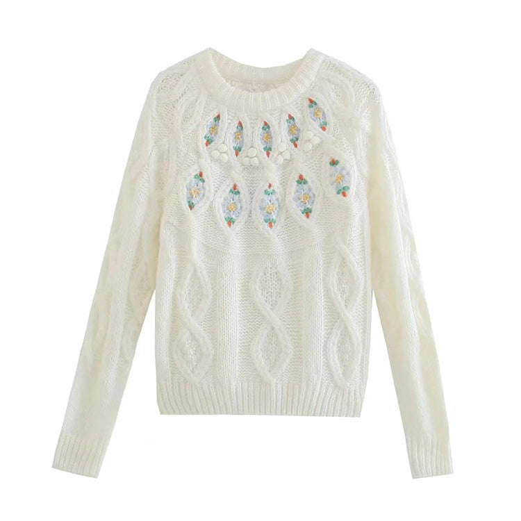 Round neck slim fit twist knitted sweater top  7389