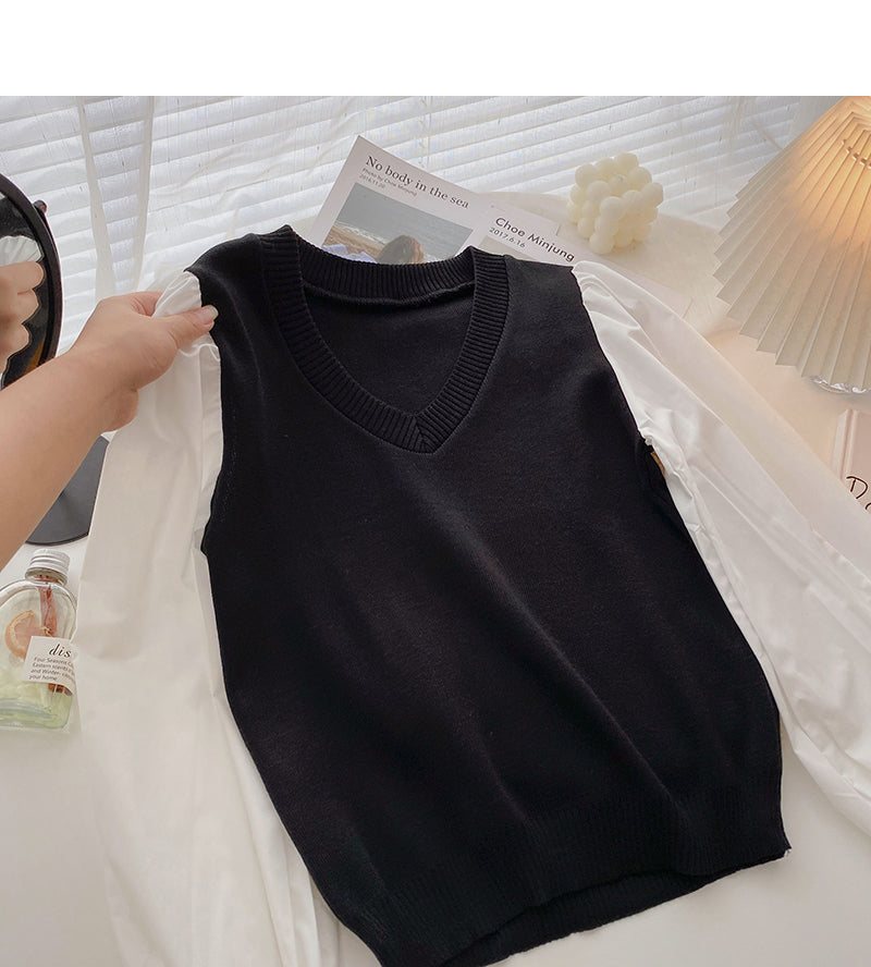 Korean minority design knitted stitched long sleeve top  6303