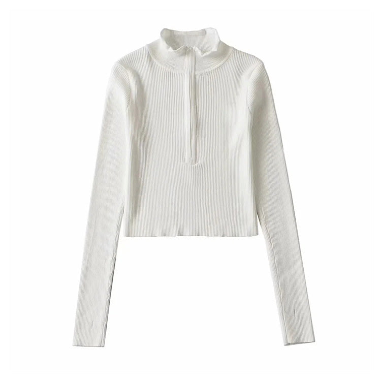Slim Fingerless long sleeve solid color sweater top  7298