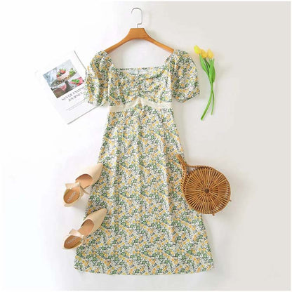 Light mature fashion fresh broken flower long dress  7130