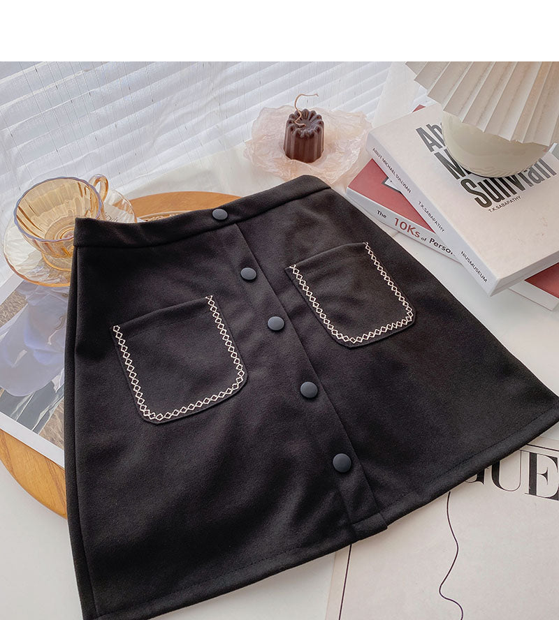 New Korean retro personalized small pocket skirt trend 5527