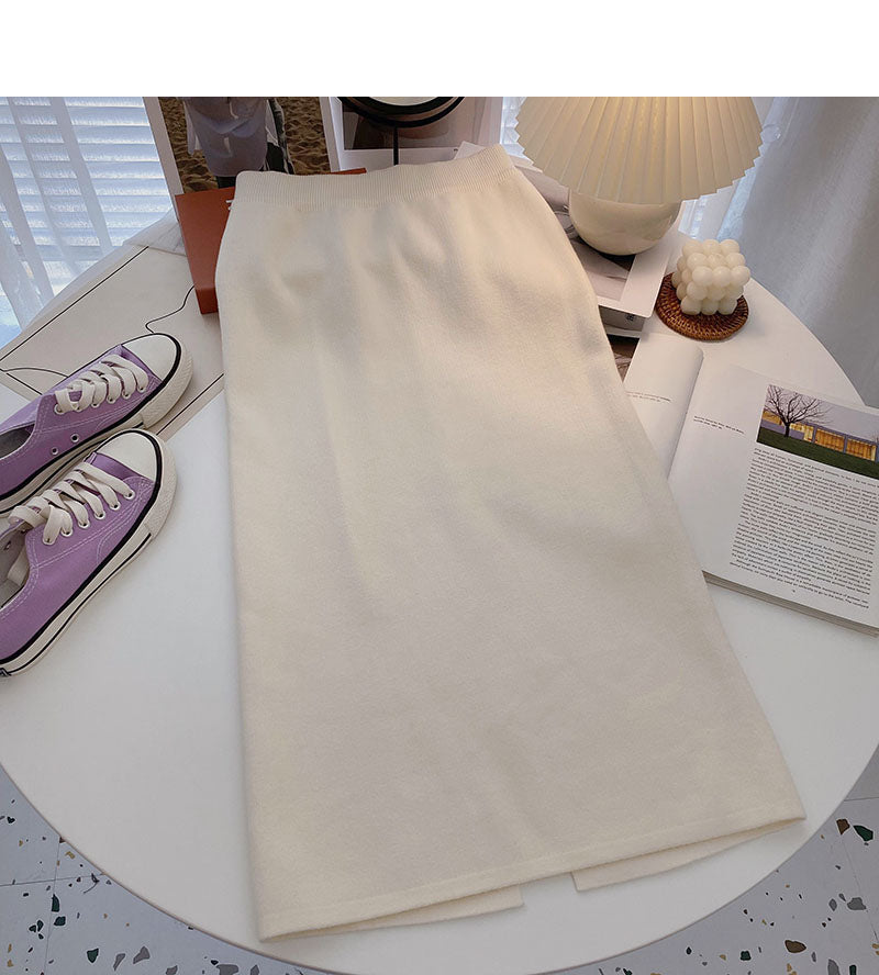 Hong Kong Style thin high waist split A-shaped medium and long skirt  5770