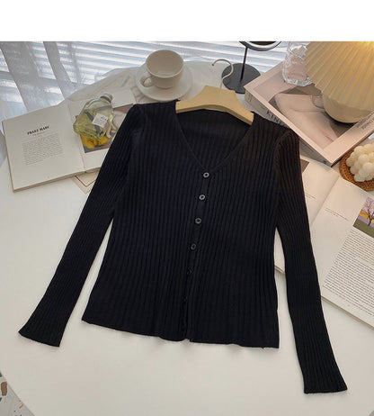 Knitted cardigan women's fashion versatile V-Neck long sleeve top  6558