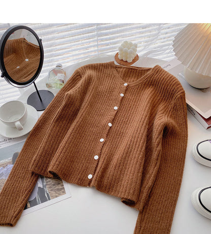 Knitwear women's casual versatile V-Neck long sleeve top cardigan  6554