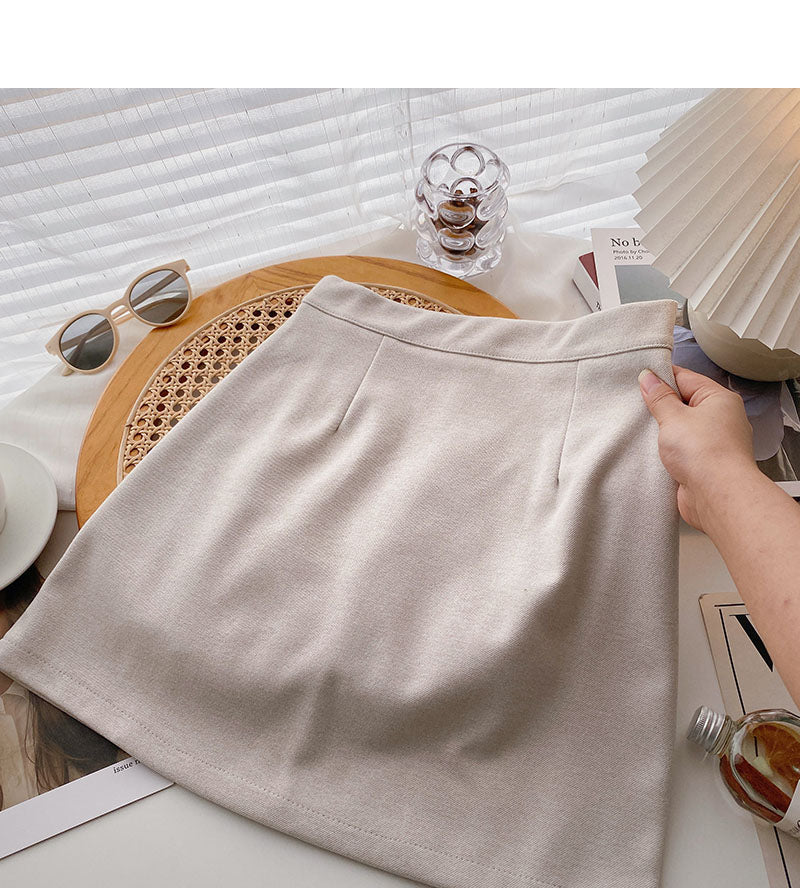Korean solid color versatile slim high waist A-shaped skirt  5446