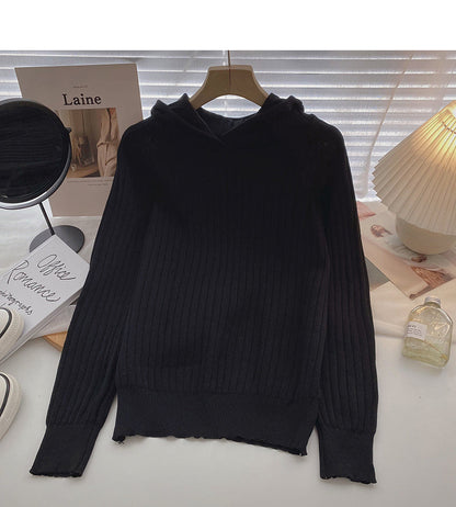 Simple leisure solid color Pullover Hooded long sleeve top  6556