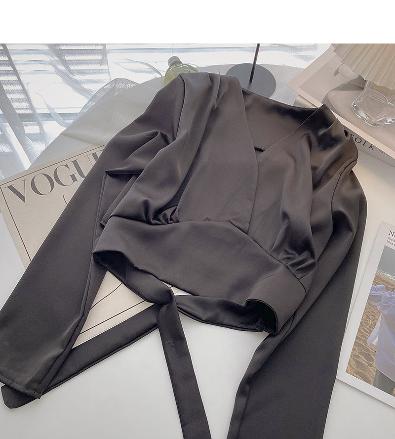High waist design bandage blouse women's fashion shirt  6285
