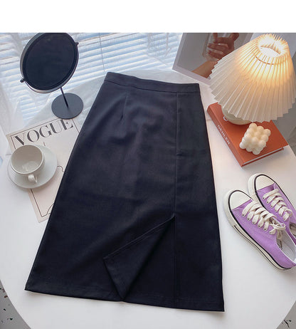 Retro split mid length slim A-line skirt  5703