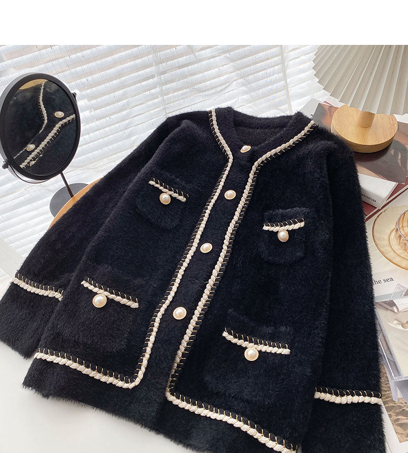 Small fragrance twist color matching long sleeve loose top  6096
