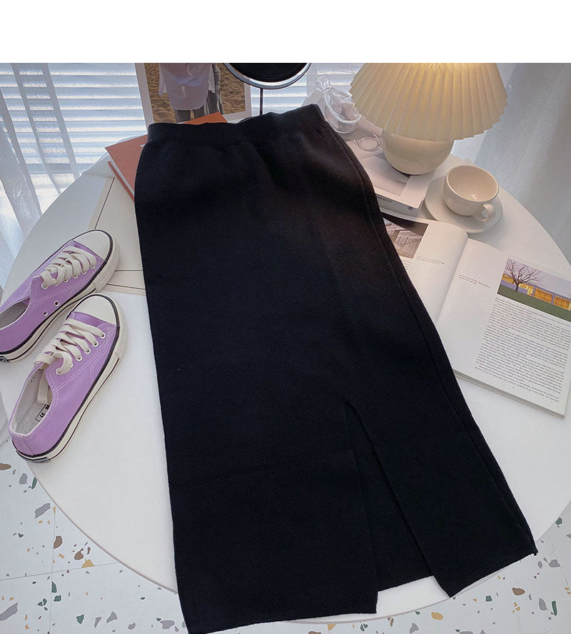 Sweet temperament high waist split A-shaped bag hip skirt  5766
