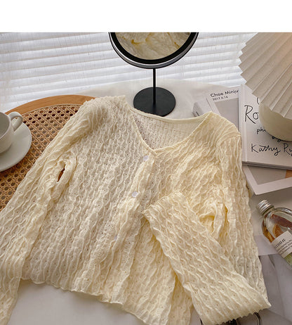 Slim and slim pleated top trendy and niche V-neck shirt female  6312