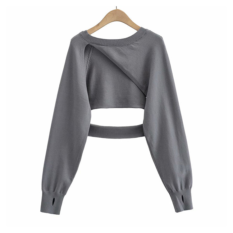 Irregular knitwear hollowed out design temperament versatile overlay blouse  7300