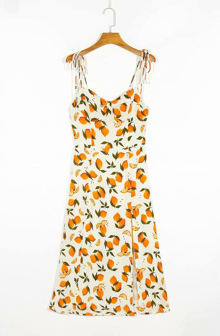 French sweet lemon print bow dress  7057