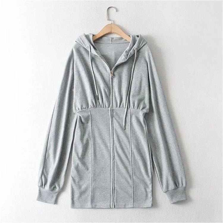 Fried Street zipper cardigan dress casual Hooded Sweater  7147
