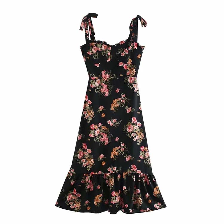French minority fashion sexy floral print suspender dress  7126