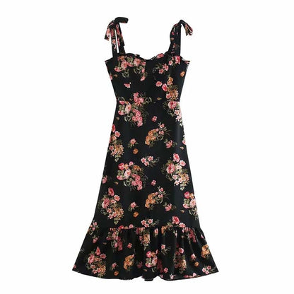 French minority fashion sexy floral print suspender dress  7126