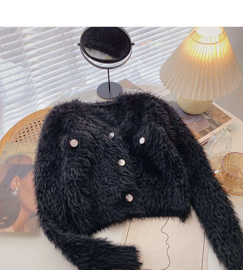 Imitation mink wool solid color sweater knitted cardigan fashion  6135