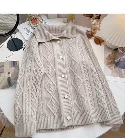 Single breasted Vintage stand collar twist sweater  6015