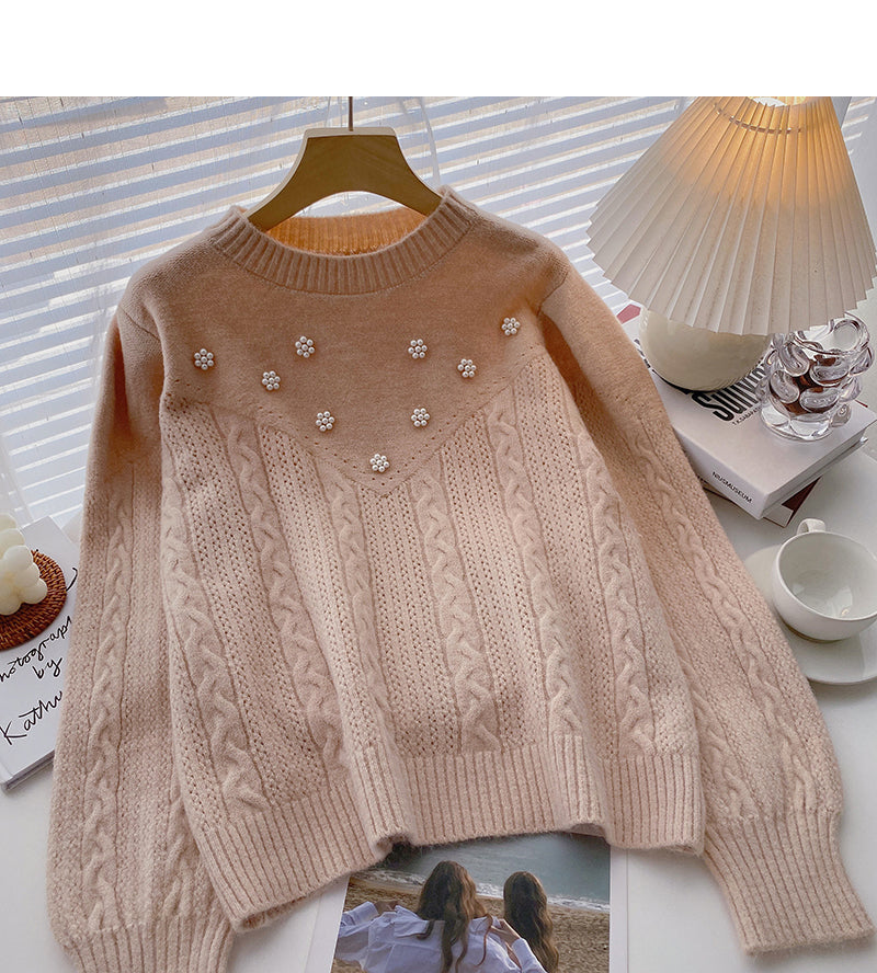 Small fresh and sweet foreign style nail bead round neck twist coat  6004