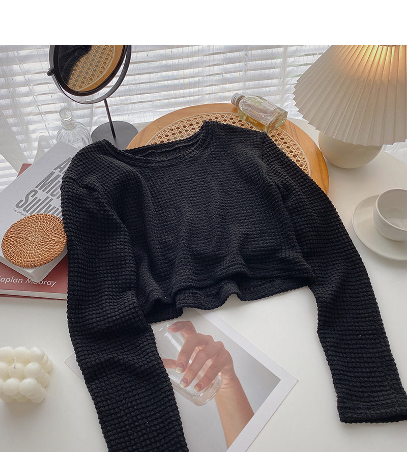 Lazy wind high waist short open navel sweater  6465