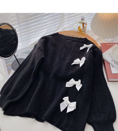Korean bow design French Pullover long sleeve top  5915