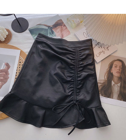 Korean high waist A-shaped design sense fashion drawstring hip wrapped fishtail skirt  5427