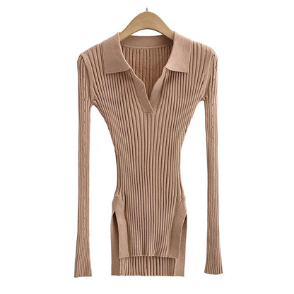 Slim polo collar long sleeved T-shirt with slim fit inside top  7336