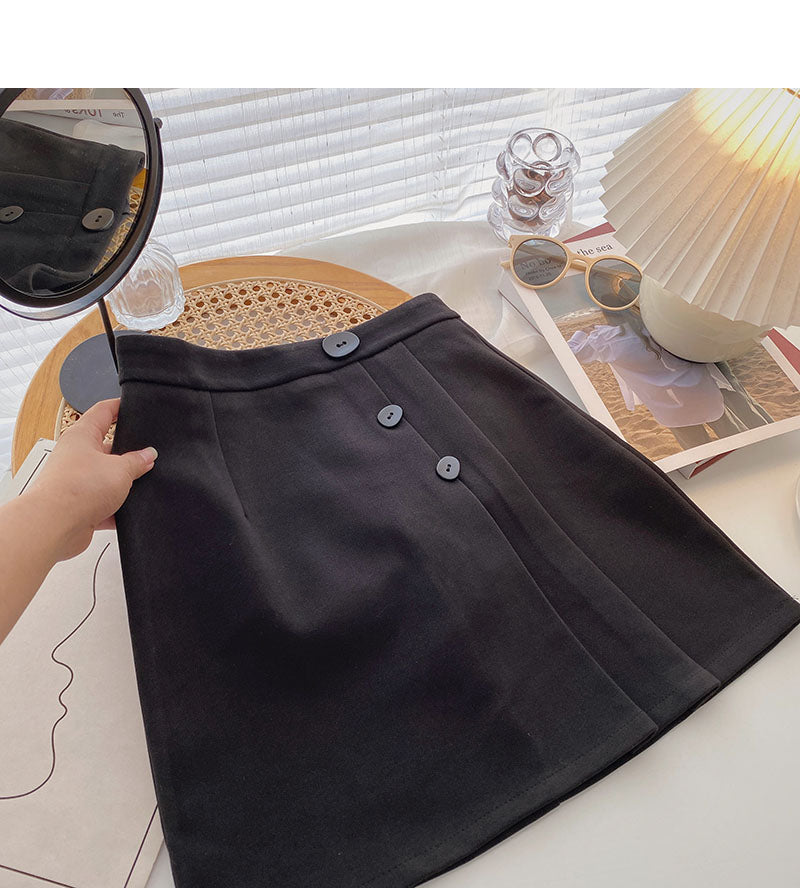 Three button high waist design, foreign style, age reducing pleated A-line skirt  5442
