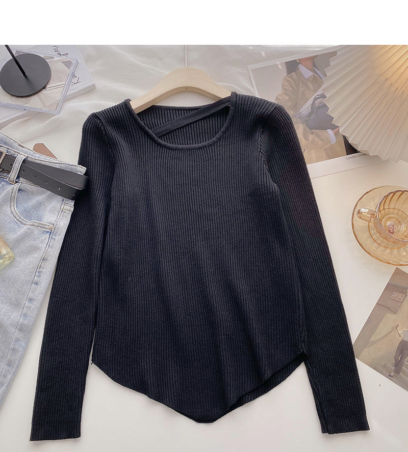 Design sense crew neck sweater women's versatile bottoming shirt  6480