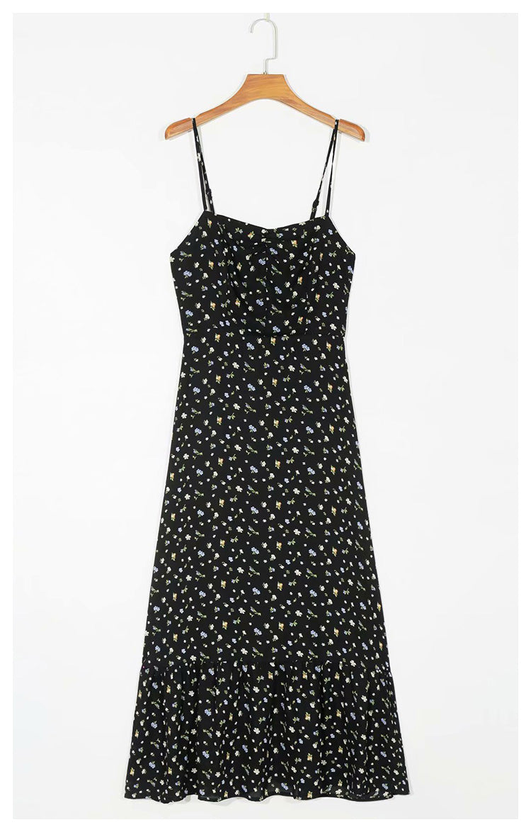 Little Daisy retro floral V-neck slim holiday dress  7033