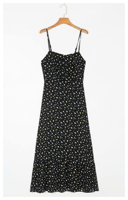 Little Daisy retro floral V-neck slim holiday dress  7033