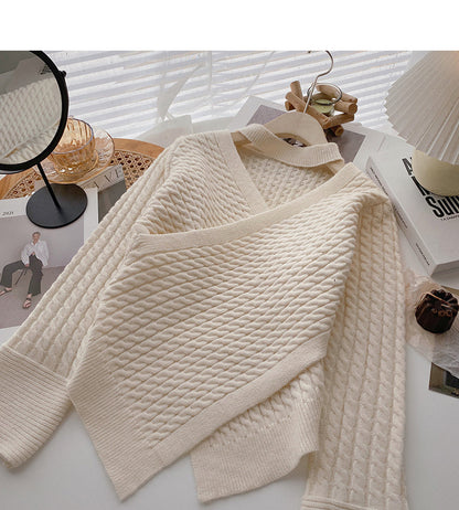 Korean minority design cross V-neck hollow neck top  6188