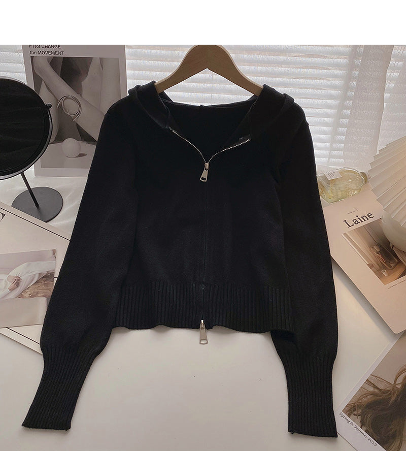 Cardigan knitted coat Long Sleeve hooded top  6658