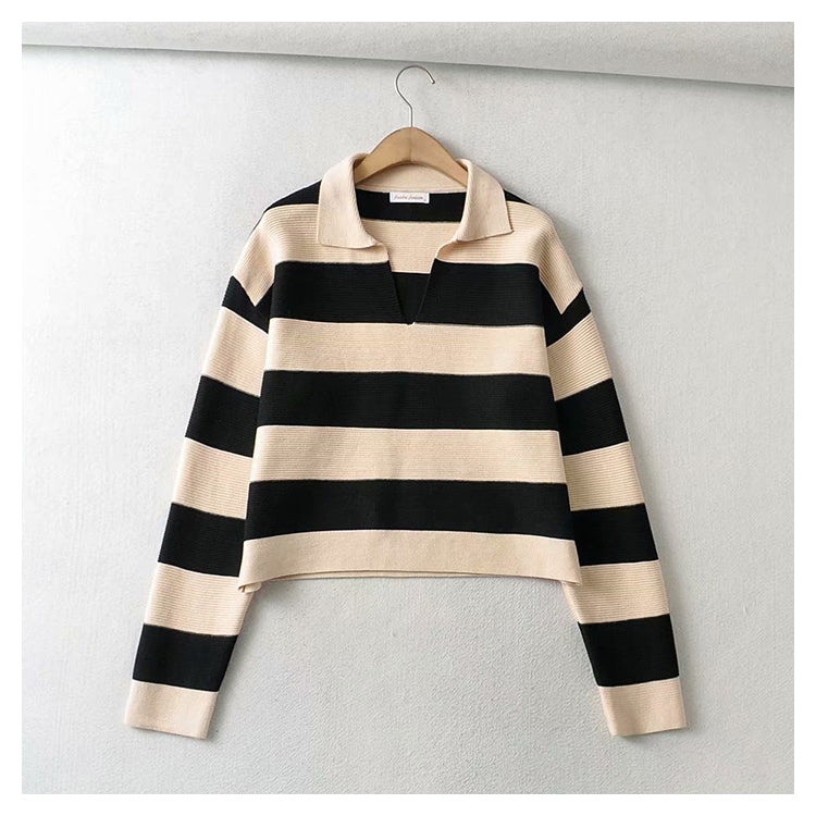 Retro Stripe Polo neck T-shirt  7363