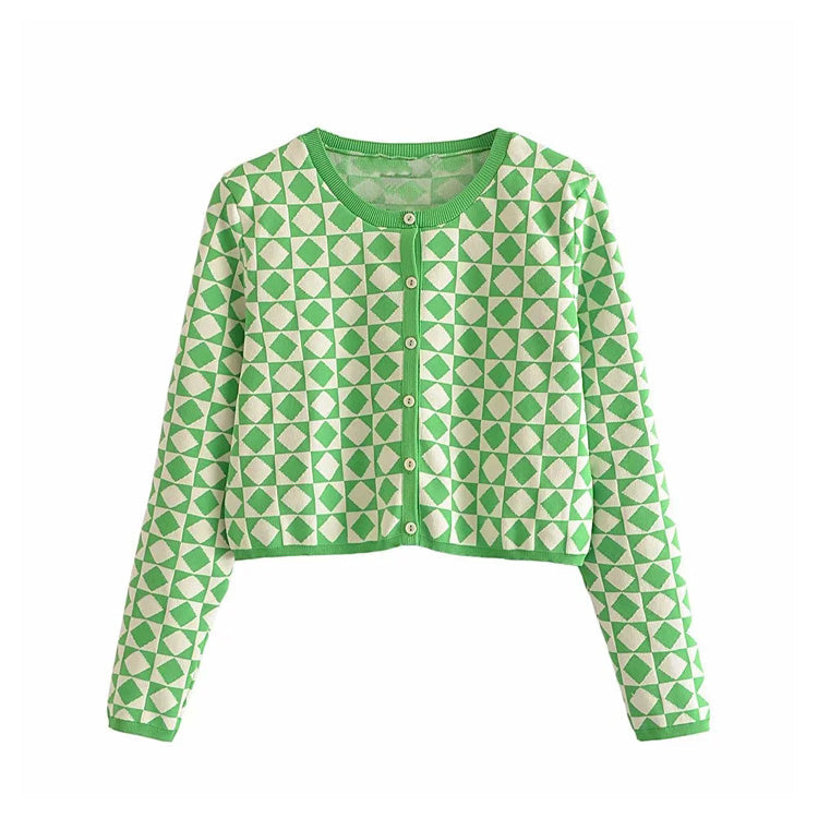 Sweet slim diamond jacquard knit cardigan coat  7261
