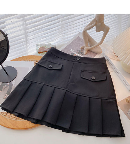 Ruffle panel design for age reducing high waist A-line skirt  5635