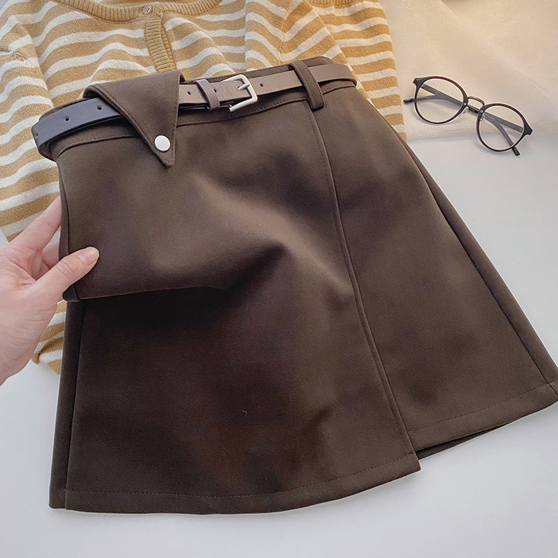 New fashion Hong Kong style leisure a-word anti light high waist skirt  5425