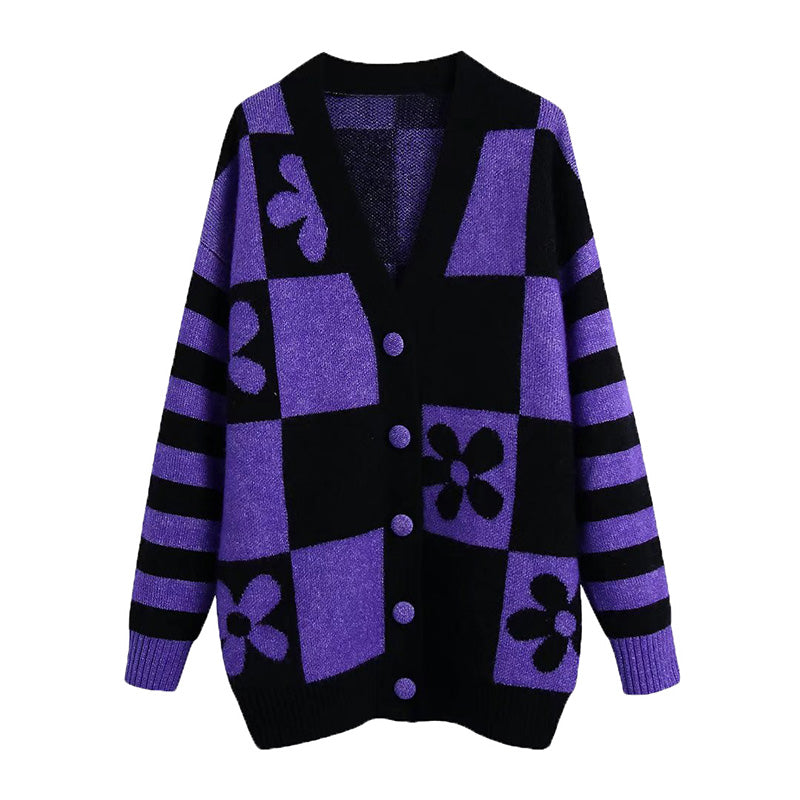New French Vintage flower jacquard sweater knitted coat  7200