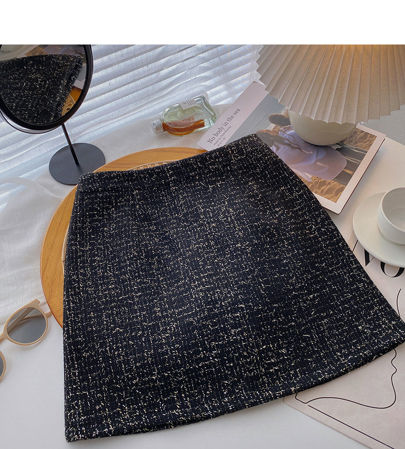 Exotic gold silk tweed A-shaped high waist skirt  5472