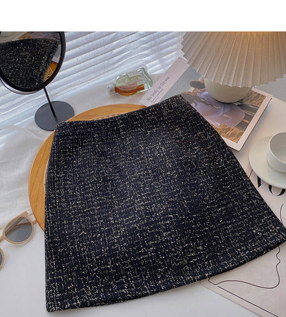 Exotic gold silk tweed A-shaped high waist skirt  5472