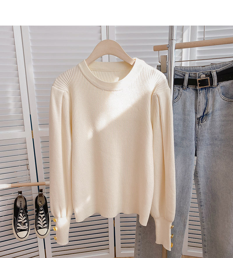 Solid basic sweater Crew Neck Long Sleeve Sweater  6146