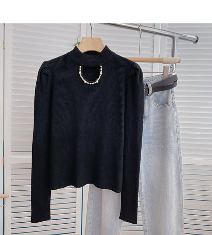 Nail bead hollowed out crew neck Vintage sweater  6613