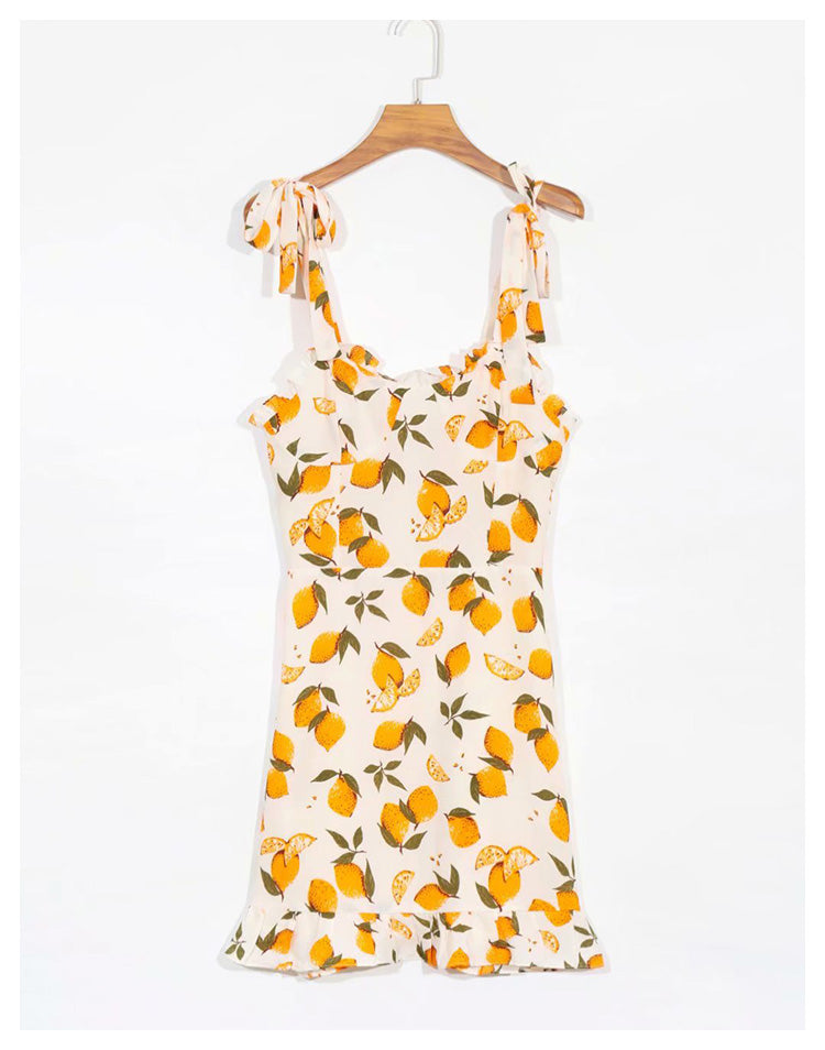 Bow tie lace up suspender skirt Beach Resort dress women  7055