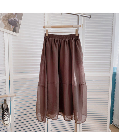 Korean version of slim and long A-line skirt with vertical feeling  5810