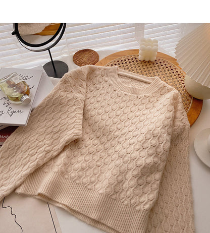 Korean long sleeve round neck Pullover design pure color top  5863