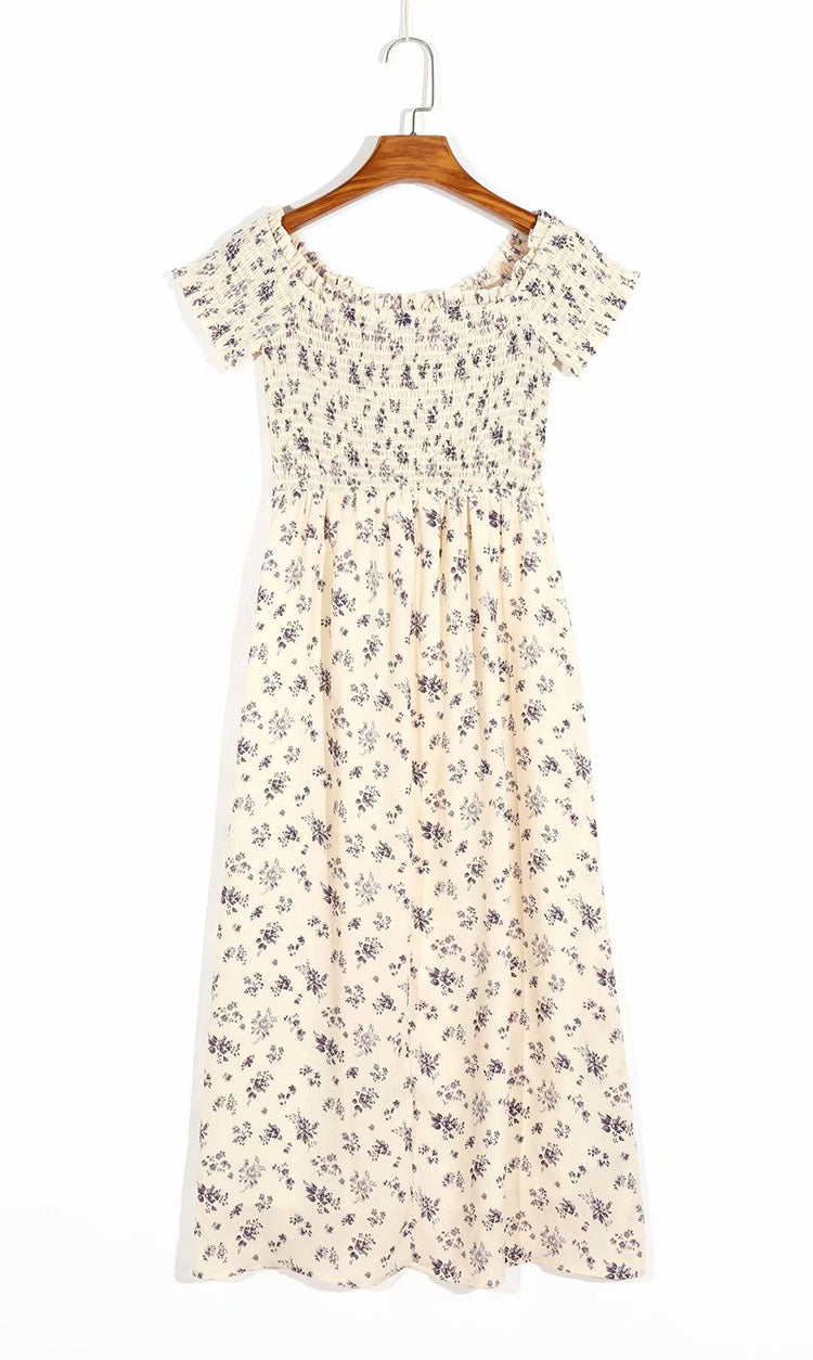 Sexy floral holiday wind pressure pleated one neck dress  7070
