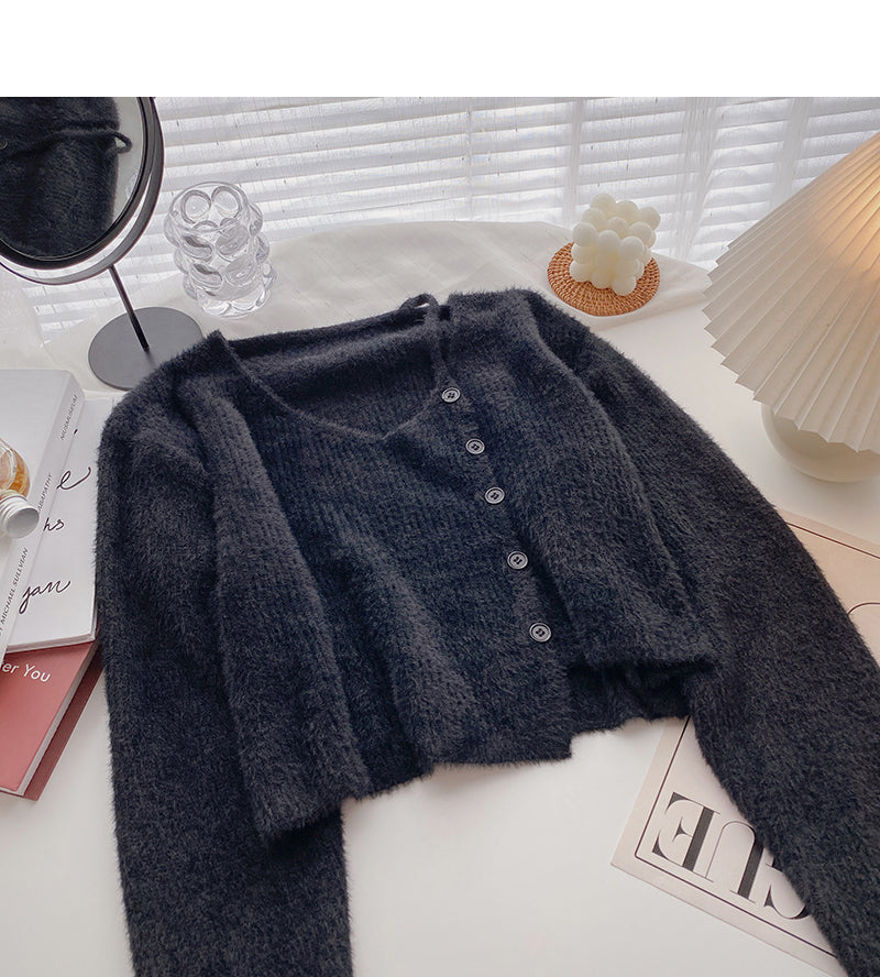 Design soft waxy V-Neck Sweater women's lazy long sleeve  5882